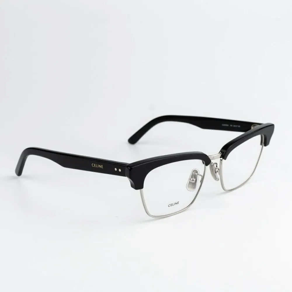 SALE! NEW Celine CL50026U 016 Shiny Palladium Black Women Square Eyeglasses